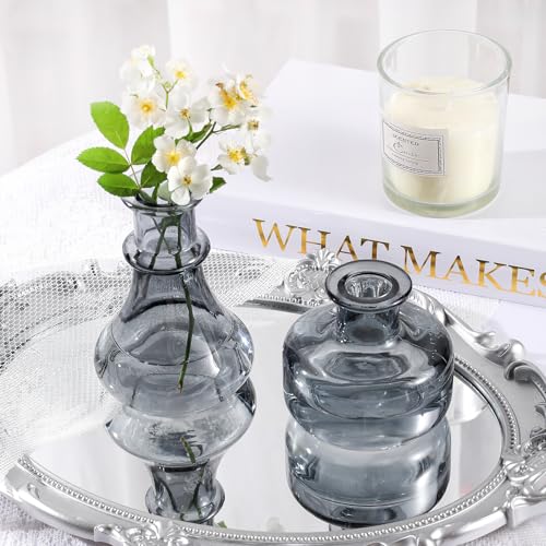 Black Gray Glass Bud Vase, 10Pcs/Set Modern Decorative Small Mini Flowers Vases, Minimalist Aesthetic Home Decor Vintage Wedding Table Centerpieces for Single Flower Rose - color: Black & Gray