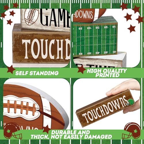 Yuntau 4 Pcs Fall Football Table Decorations Football Tiered Tray Decor Autumn Wooden Blocks Sign Game Time Touchdowns Centerpiece Decorative Faux Book Stack for Coffee Table Fireplace Mantel Shelf - style: Football