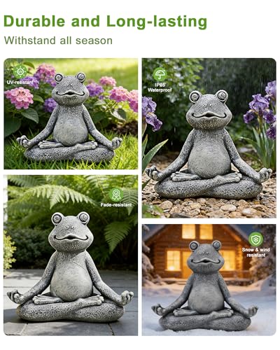 Nacome Meditating Frog Miniature Figurine, Zen Yoga Frog Statue Ornament - Indoor/Outdoor Garden & Home Decoration, 5 inch (Grey)