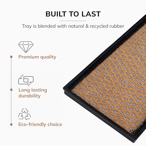 Anji Mountain Heavy Duty Waterproof Rubber Shoe Storage Mat Organizer/Boot Storage Tray Multi Use For Entryway with Coir, Tan and Blue Insert, Fits 2 Pair (24.5" Wide) - color: Tan and Blue, size: 24" x 14" x 1.5"