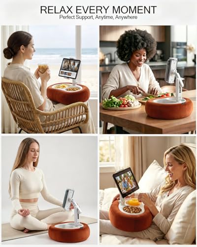 Miledi Tablet Pillow Stand, Compatible with 5"-12.9" Kindle, iPad, Phone/Tablet, 360° Rotating Phone Holder for Bed, Soft Plush Fabric, Detachable Bowl, Reading and Relaxation on Bed, Terracotta - color: Terracotta