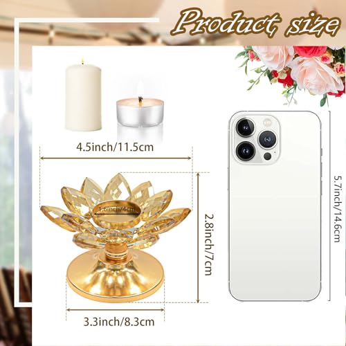 1 PC Gold Crystal Flower Tea Light Holder, Glass Tealight Candlestick with Metal Base, Votive Candle for Table Centerpiece, Wedding/Parties Decor, Nice Gift - color: Gold