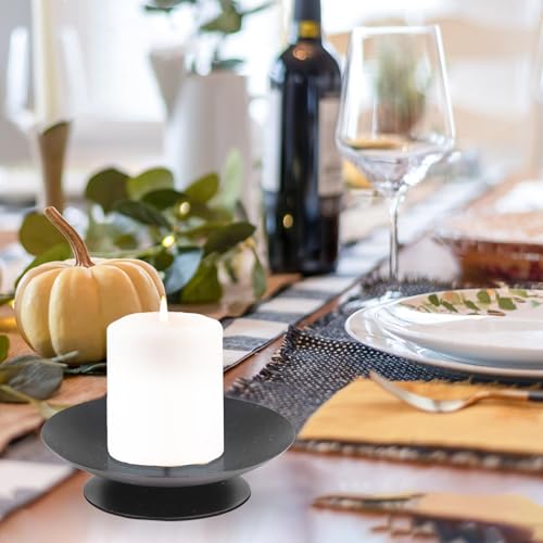 Pillar Candle Holder with Safety Spike, Set of 4, 3.5 Inch Metal Candle Plate, Pillar Candle Holders, Black Candle Stand