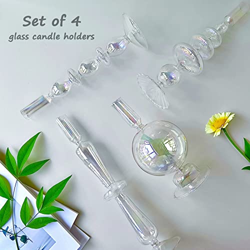 Candle Stick Candle Holder, Glass Candle Holders for Table Centerpiece, Modern Style Iridescent Candle Holder Mixed 4pcs - color: Iridescent