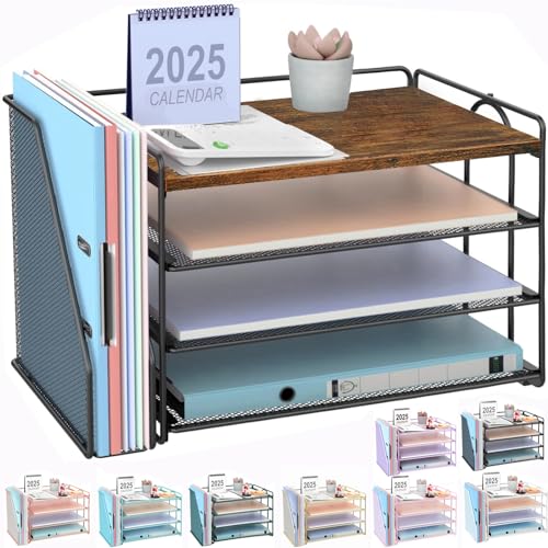 gianotter 4-Tier Paper Organizer With Magazine Holder, Desk Organizers and Accessories, Desk Accessories & Workspace Organizers, File Organizer for Office Supplies Storag (Wood, 4-Tier) - color: Wood, size: 4-Tier