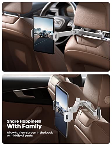 Lamicall Car Headrest Tablet Holder - [Extension Arm] Upgrade Adjustable Tablet Car Mount for Back Seat, Road Trip Essentials for Kids, for 4.7-11" Device like iPad Pro, Air, Mini, Galaxy, Fire, White - color: White