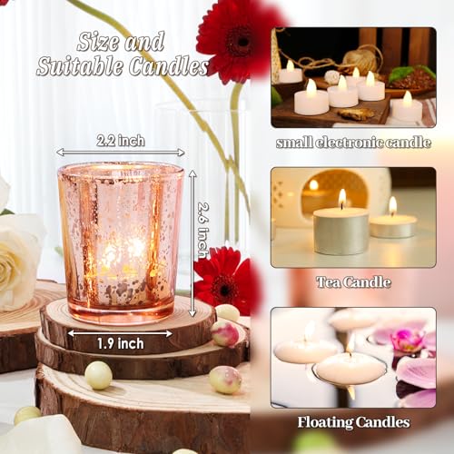 UPBUD Votive Candle Holders Set of 24, Speckled Mercury Rose Gold Glass Candle Holders for Wedding Centerpiece Table Decorations, Tealight Candle Holder for Party Bridal Shower Decor, Home Decor - color: Rose Gold