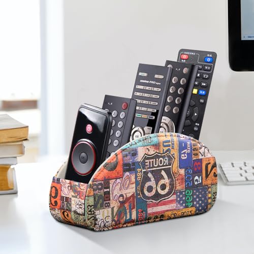 TV Remote Control Holder with 5 Compartments,Pu Leather Remote Caddy/Box/Tray Bedside Table Desk Storage Organizer for DVD, Blu-Ray, Media Player, Heater Controllers and Cosmetics Office Supplies - color: Road map, size: Small