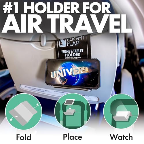 Flight Flap Airplane Phone Holder, Flexible Cell Phone Holder, Folding Cellphone Stand for Desk, Bed, Office, Treadmill - Airplane Gadgets for Long Travel Accessories - Plane Essentials (Black) - color: Black, size: Large
