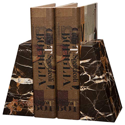 Modern Wedge Marble Bookends (Black and Gold) - color: Black and Gold