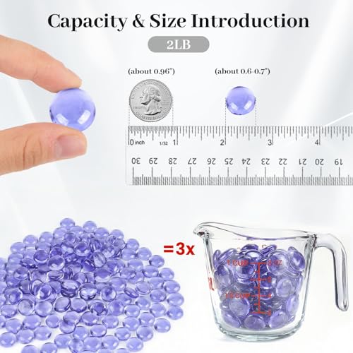 DomeStar 2LB Purple Flat Glass Marbles, Decorative Marbles for Vases Aquarium Pebbles Fish Tank Rocks Vase Fillers DIY Crafts Table Scatter Decor - color: Purple