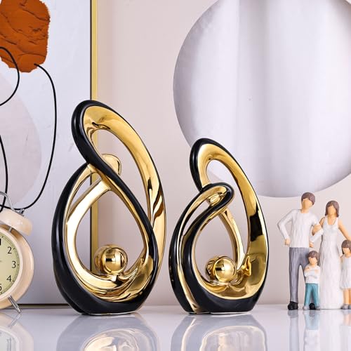 XMGZQ Home Decor Accent,Porcelain Art Mid Century Bookshelf Decorations,Gold Centerpieces for Tables,Abstract Ceramic Statue Sculpture for Coffee Table Mantel Tv Stand Centerpieces (Black, Large) - color: Black, size: Large