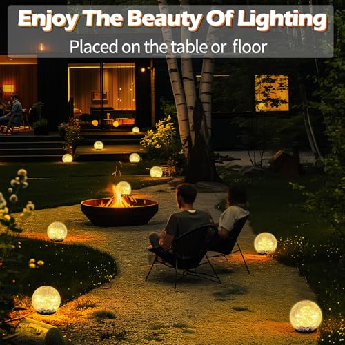 Garden Solar Ball Lights Outdoor Waterproof, 80 LED Cracked Glass Globe Solar Power Ground Lights for Path Yard Patio Lawn, Halloween Christmas Decoration Landscape Warm White(2 Pack 5.9'') - size: 5.9 Inch