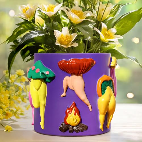 GUGUGO Mushroom Female Body Planters, Unique Dancing Lady Flowers Planter, Cute Quirky Butt Plant Pots for Indoor Plants, Funny Succulent Flower Pot for Home Decor, Eclectic Aesthetic Gift, Purple - color: Purple& Red, size: 5Inch