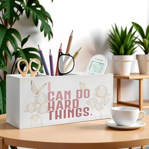 I Can Do Hard Things Pencil Pen Holder for Desk, Butterfly Floral Inspirational Wooden Pencil Holder Organizer for Home Office Desk Accessories, Encouragement Gifts for Women - color: Color-Desk accessories white 10