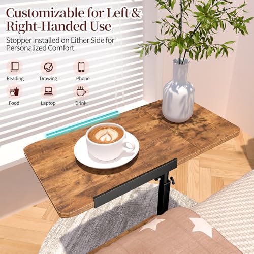 End Table Adjustable Height, 22.8"L Side Table Tv Tray with Wheels, 90° Tilting Panel Couch Table That Slides Under, Small End Table for Small Spaces, Overbed Bedside Desk Mobile Rolling Laptop Stand - style: Widen & Adjustable