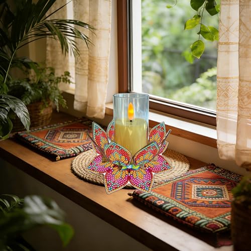 DIY Diamond Art Painting Candlestick Holders 5.71in Mandala Flower Shape Desk Candle Tray Tabletop Ornaments for Wedding Ramadan Party Home Table Centerpiece-Mandala06 - color: Mandala06