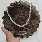 Marble Tray Round Scalloped Tray Small Serving Platter for Counter, Bathroom, Kitchen, Nightstand, Jewelry Ring Dish Holder (Coffee Net) - color: Coffee Net