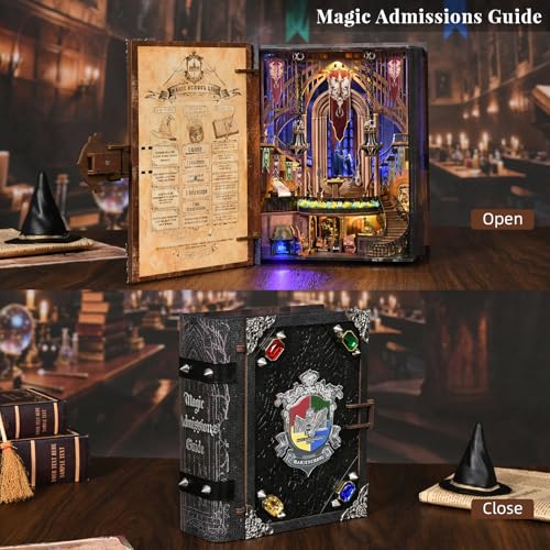 CCCDF Magic Book Nook Kit - DIY Miniature House Dollhouse Kit for Adults, Booknook Tiny House Bookshelf Decor 3D Wooden Puzzle, Gifts for Family, Friends (Magic Admissions Guide) - style: Magic Admissions Guide
