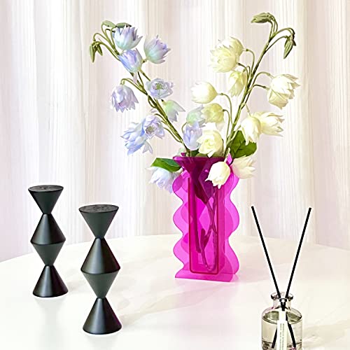 Hot Pink Acrylic Vase, 8-Inch Wave Shaped, Modern Centerpiece, Home Office Decor - color: Hot Pink