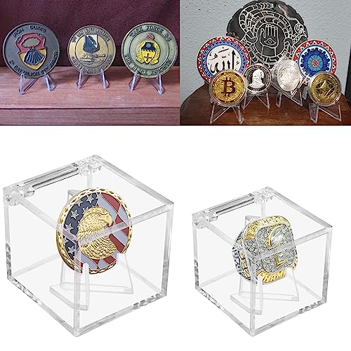 Championship Ring Display Case, Clear Acrylic Championship Ring Holder Box, Acrylic Display Easel Coin Stand Holder, Holder Box for Storage Championship Ring and.Coin (1, 2.36 Inch)