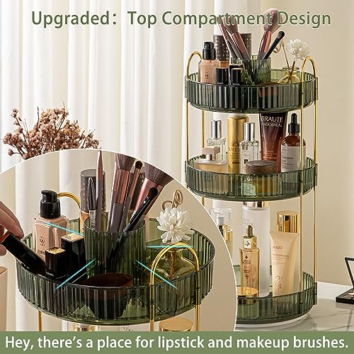 shuang qing Rotating Makeup Organizer for Vanity, High-Capacity Skincare Clear Make Up Storage Perfume Organizers Cosmetic Dresser Organizer Countertop 360 Spinning (Green, New-3 Tier) - color: Green, size: New-3 Tier