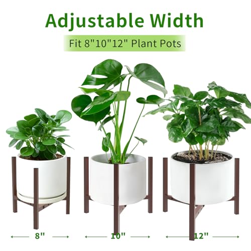 Aripark Plant Stand Indoor Adjustable, Metal Modern Plant Stands, Small Heavy Duty Stable Pot Flower Holder Indoor Outdoor Corner, Fit 8 9 10 11 12 inch Pots, Reddish Brown (Pot & Plant Not Included) - color: Reddish Brown