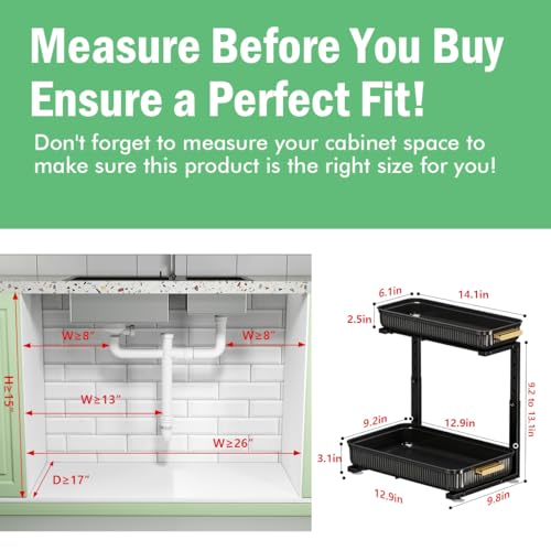 ARSTPEOE Under Sink Organizer - 2 Packs Multi-Purpose Pull-Out Storage Organizers, Slide out Pull out Metal Cabinet Organizer Shelf, Storage for Kitchen Bathroom, Black - color: Black, size: 2 Pack