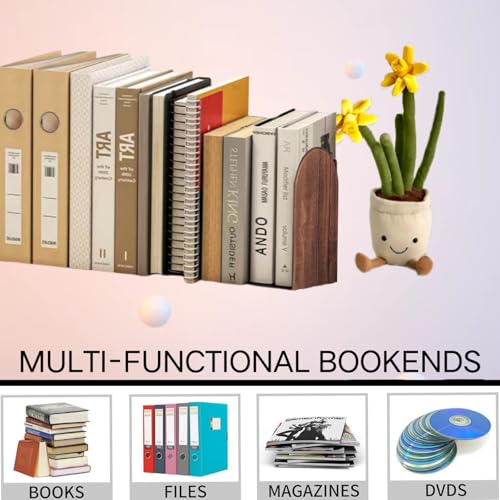 Book Ends for Shelves Heavy Duty Books Bookend Book End Decorative Wooden Book Holders Book Stopper for Shelves Coolest Shelf Bookends for Kids Books Shelf Holder Organizer Accessories (Walnut 1 Pair)