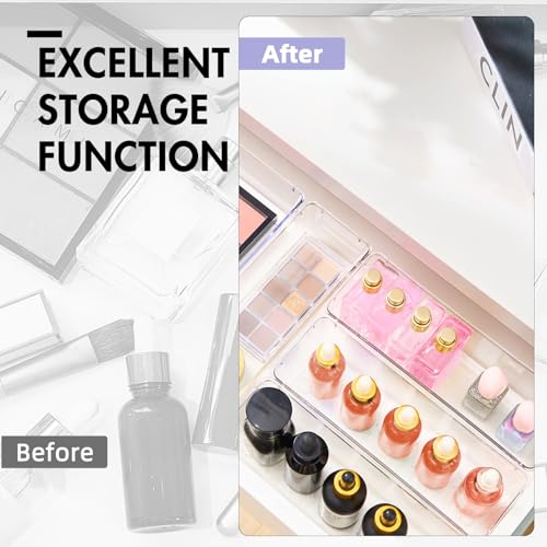 HOUSE DAY Desk Drawer Organizer Bins 4 PCS, 9*3*2" Clear Drawer Organizers with Silicone Pads, Vanity Organizers and Storage, Non Slip Plastic Drawer Organizer for Makeup, Bathroom, Kitchen, Office - size: 4 Pack -9x3x2''