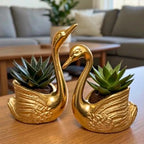 Golden Swan Decor Set of 2 Tealight Candle Holder with Glass Cups Multipurpose Mini Planter & Table Decor Luxury Metal Home Decoration Gift