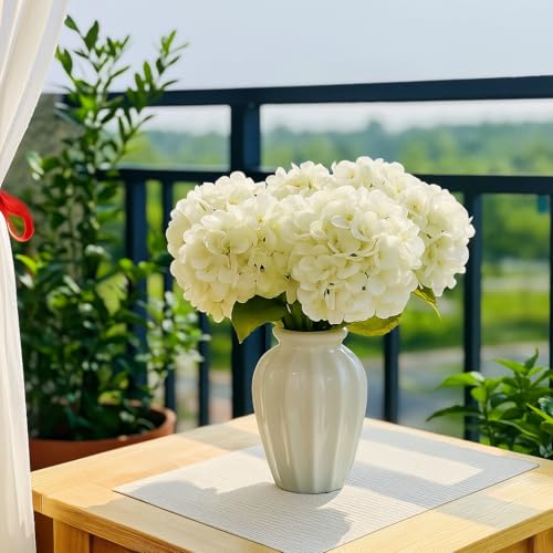 6pcs Artificial Hydrangea Flowers - Easy to Shape for Home Decor,Commercial Staging & DIY Crafts, Maintenance-Free Fake Flowers in Multiple Color Options, Flores Artificiales(White) - color: White