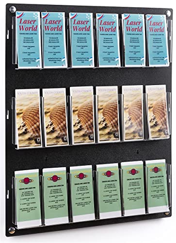 Displays2go Wall Mount Acrylic Brochure Holder, 9-18 Adjustable Pockets, Tiered Design - Black (2RP9BLK) - color: Black, size: 9 Pockets