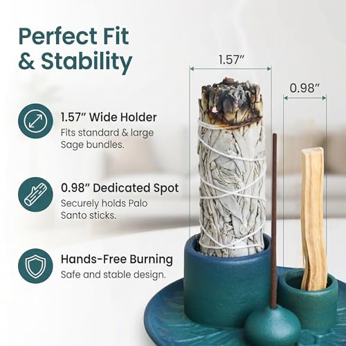 Palo Santo Sticks Holder, Multi-Purpose Handmade Ceramic Incense Burner for Palo Santo Incense Sticks, Sage Holder for Burning, Ash Catcher Tray for Meditation Yoga Room (Blue) - color: Blue