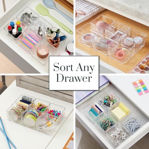 STORi SimpleSort 6-Piece Stackable Clear Drawer Organizer Set | 3" x 3" x 2" Square Trays | Small Makeup Vanity Storage Bins and Office Desk Drawer Dividers | Made in USA - size: 3x3x2" (Set of 6)