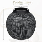7" Short Rustic Vase with Geometric Linear Striations, Round Ceramic Vase Suitable for Leaves Stems & Flowers, Low-Profile & Cool Tone Style, Chunky, Small & Dark Grey - color: 7" Dark Grey