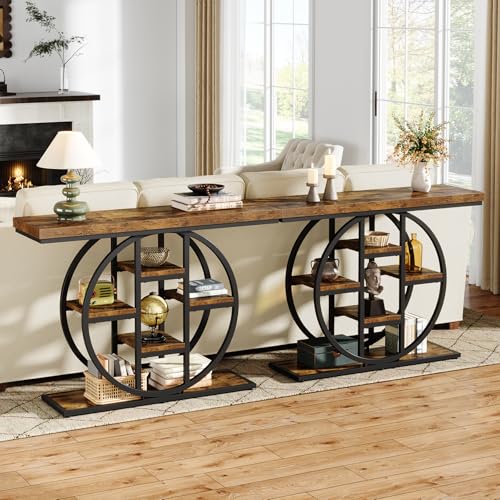 Celaform 41" Console Table for Entryway, 4-Tier Industrial Narrow Wood Sofa Accent Tables with Circle Storage Shelves for Living Room, Hallway, Foyer (Rustic Brown) - color: Rustic Brown