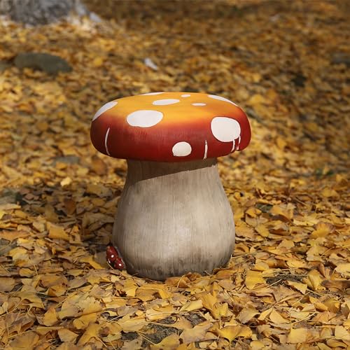 Mushroom Resin Statue Stool Over Sized Sculpture Courtyard Lawn Pond Ornament Garden Outdoor Patio Stool Decoration Red 13.3'' High - size: 13.3'' High