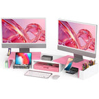 Simple Houseware Desk Dual Monitor Stand Riser with Drawer, Pink - color: Pink