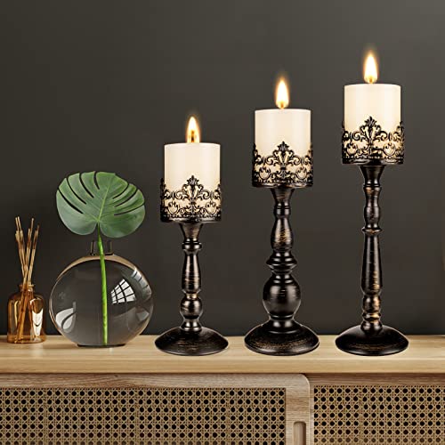 Vintage Candle Holder for Table Centerpiece Gothic Candle Stand Set - color: Distressed Black
