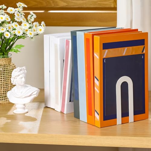 Chunful 6 Pcs White Book Ends for Shelves Modern Metal Bookends Decorative Small Bookends Book Shelf Organizer Minimalist Design Stopper to Hold Books for Home Office (5.5 * 3.75 * 2.25inch) - color: White, size: 5.5*3.75*2.25inch