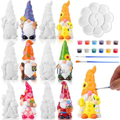 Arrowbash 6 Pcs Garden Ceramics to Paint Ready to Paint Your Own Gnome Statues 5.12 Wildflowers Theme Paintable Figurines DIY Unpainted Ceramics Plaster Crafts Kit with Brush Palette - style: Garden