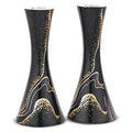 Zion Judaica Marble Decal Candle Holder Set of 2 - Black & Gold Marbleized Candlesticks 6.75" Hourglass Shape Fits 7/8" Thick Tapered/Shabbat Candles Bat Mitzvah Gift for Jewish Wedding (Black Burst) - color: Black Burst