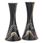 Zion Judaica Marble Decal Candle Holder Set of 2 - Black & Gold Marbleized Candlesticks 6.75" Hourglass Shape Fits 7/8" Thick Tapered/Shabbat Candles Bat Mitzvah Gift for Jewish Wedding (Black Burst) - color: Black Burst