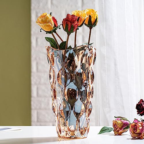 CEMABT Amber Glass Vase for Centerpieces, 9.4-inch Height, 5.1-inch Opening Width, 3.4 lbs Weight, Unbreakable, Suitable for All Kinds of Flowers, Modern and Elegant - color: Amber