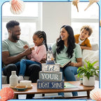 Lineshading 4 Pcs Beach Coastal Table Decor Wooden Lighthouse Decoration with Starfish Summer Tiered Tray Decor Blue and White Ocean Centerpieces Rustic Beach House Nautical Decorations for Home Shelf - style: Coastal