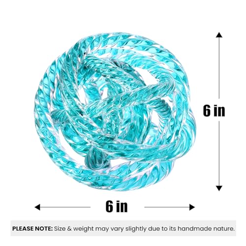 Glass Knot Teal Orbit Ball - 6 Inch Hand Blown Infinity Sculpture Decor Glass Orbit Home Decor Table Decoration Interio Art - color: Teal, size: 6" Diameter