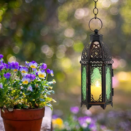 DECORKEY Christmas Decorations for Home, 11’’ Medium Size Vintage Metal Hanging&Tabletop Candle Holder Decor, Halloween Ramadan Decorations for Indoor Outdoor Porch Patio (Green) - color: Green - 11''h, size: Medium