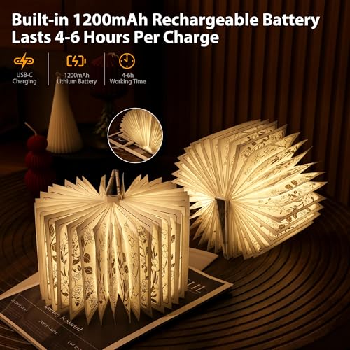 Floral Print Book Light,3-Color Book Lamp Book Lovers Gifts | 1200mAh Portable Foldable Paper Desk Lamp | Night Reading Bookshelf Lamp,Valentine Ambient Lighting Decorations Gifts(White Silver) - color: White
