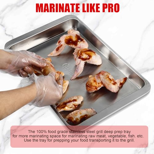 Grilling Prep and Serve Trays, Set of 3 Stackable Stainless Steel BBQ Trays with Cutting Board, Deep Marinating Container, Serving Platter for Plating Food, BBQ Prep Tub for Marinating Meats - style: Deep Prep Trays with Cutting Board